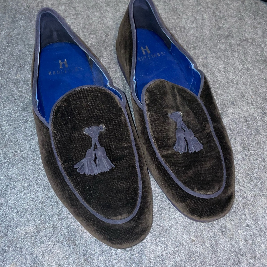 Hadleigh’s Brown Velvet Houseshoes Slippers Lounge In Velvet And Leather - 43